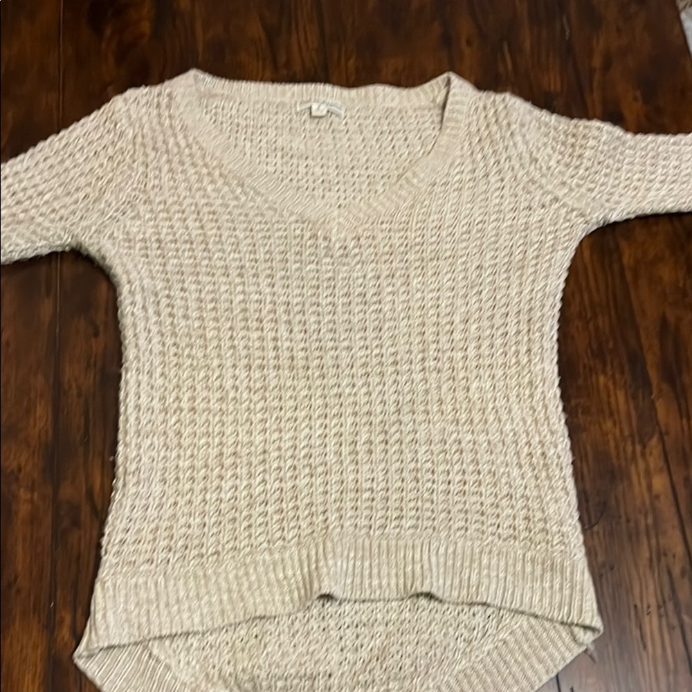 Poof Excellence Cream V-Neck Sweater with Chunky Knit